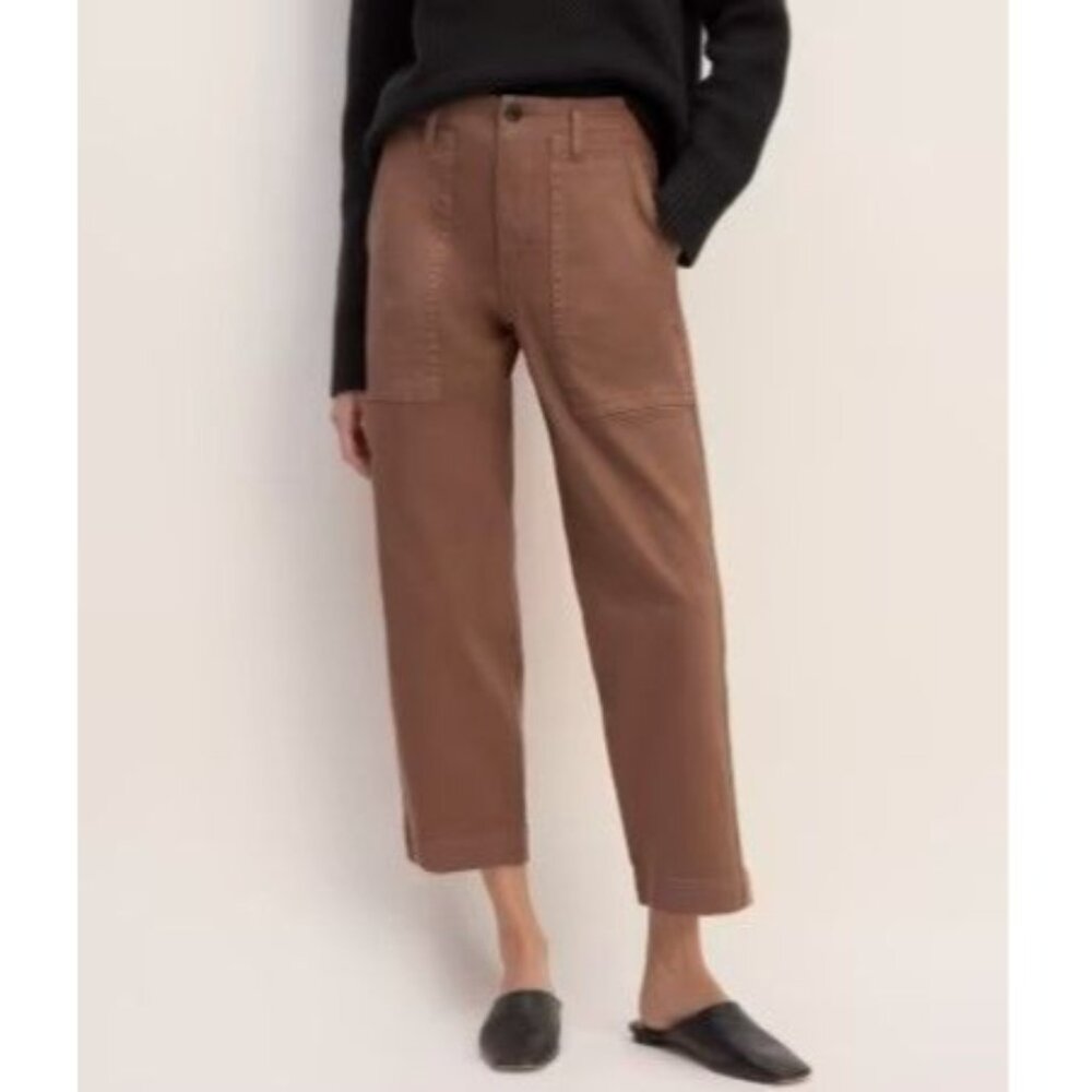 Everlane Size 8 Organic Cotton Utility Mid-Rise Straight Leg Pants Carob Brown